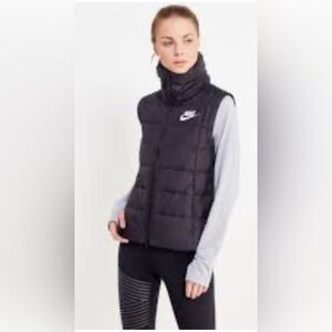 NIKE Black funnel neck puffer vest , cinched back , pockets